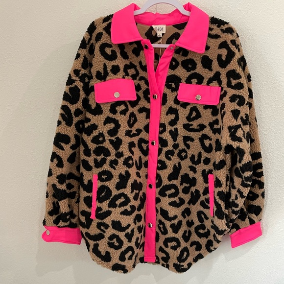 BiBi Leopard Print Oversized Shirt Jacket Boho Neutral Western Shacket - Picture 2 of 9